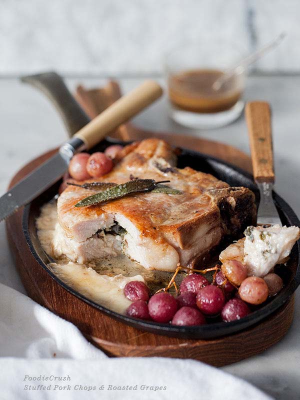 Stuffed Pork Chops with Roasted Grapes #christmas #dinner #decorhomeideas