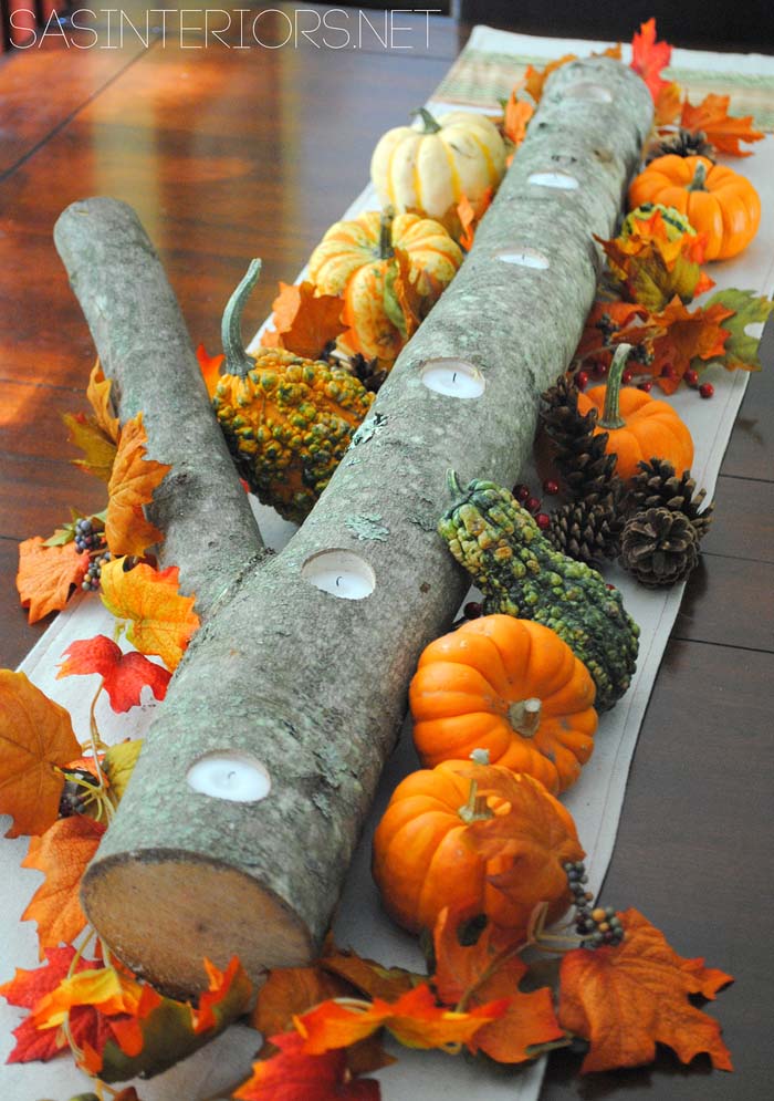 Tree Limb Votive Holder and Gourd Runner #thanksgiving #centerpieces #decorhomeideas