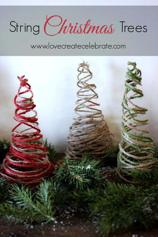 Tri-color Rattan Yarn Trees #diy #christmastree #decorhomeideas
