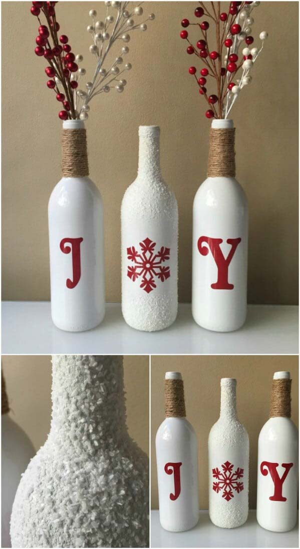 Twined and Painted Bottles #christmas #winebottle #decorhomeideas