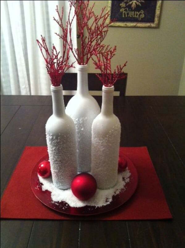 White Snowflake Bottles #christmas #winebottle #decorhomeideas
