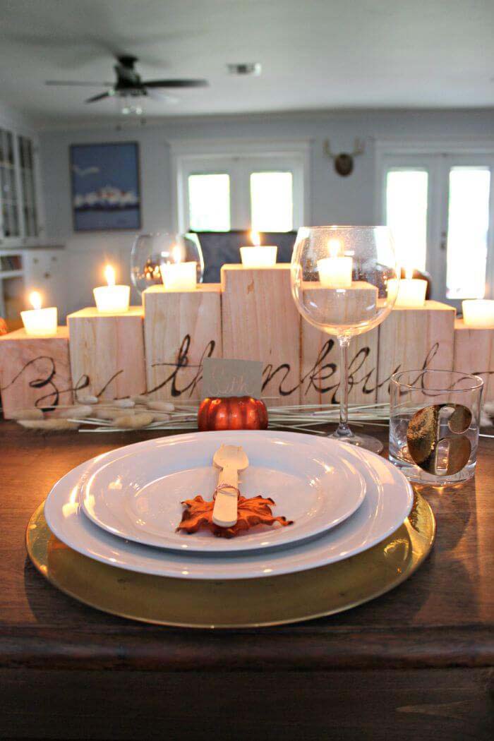 Wooden Lettered Stair Candle Holder #thanksgiving #centerpieces #decorhomeideas