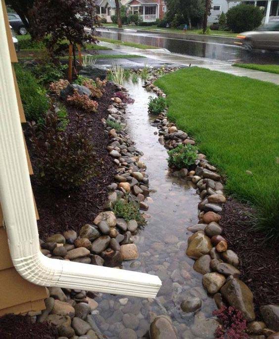 A Long Stream #downspout #landscaping #rocks #decorhomeideas