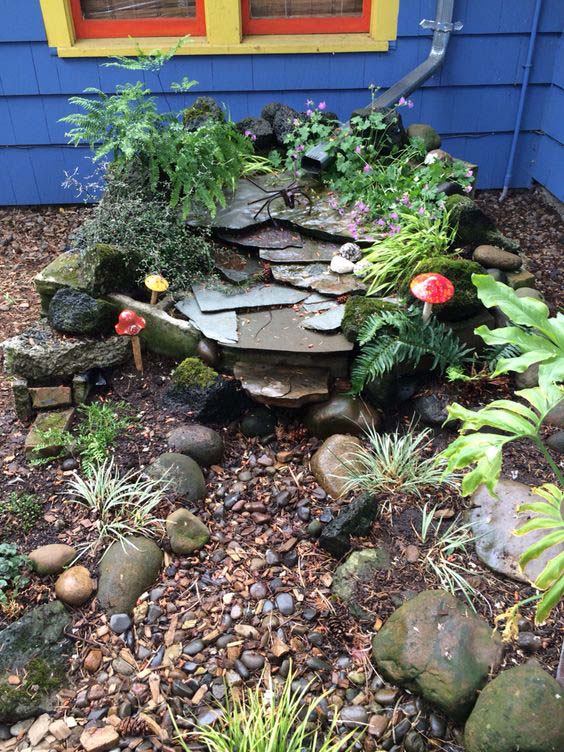 A Small Rainforest Under Downspout #downspout #landscaping #rocks #decorhomeideas