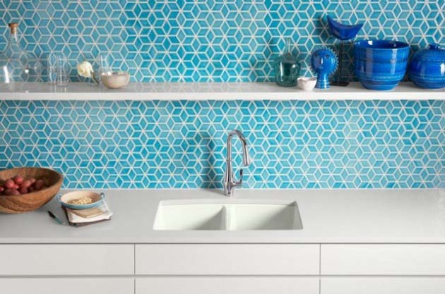 Aqua Geometry #kitchenbacksplash #backsplash #decorhomeideas