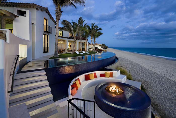 Beach Retreat #firepit #poolside #decorhomeideas