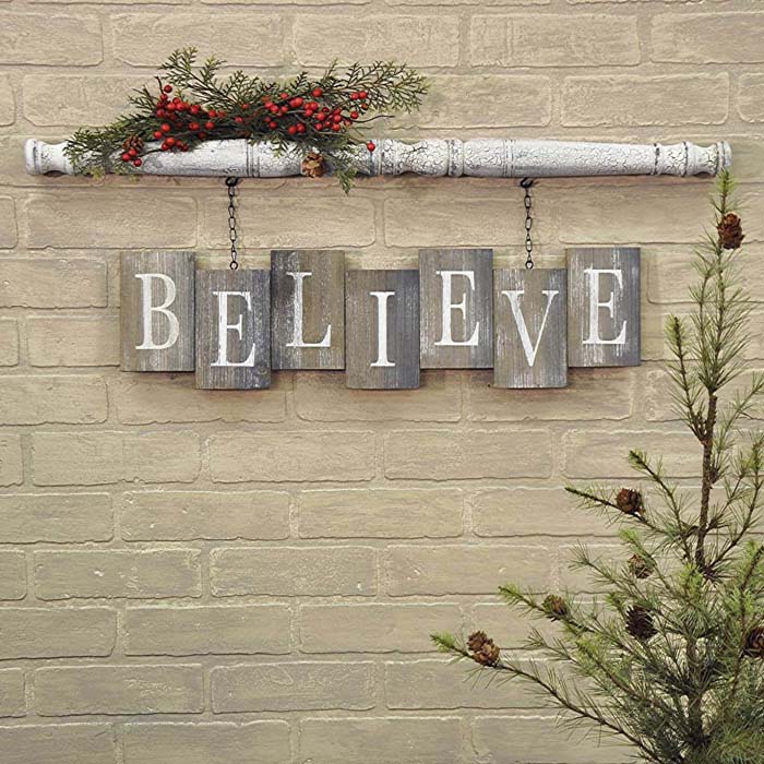 Believe Wood Tile and Chain Wall Decor #spindle #repurpose #decorhomeideas