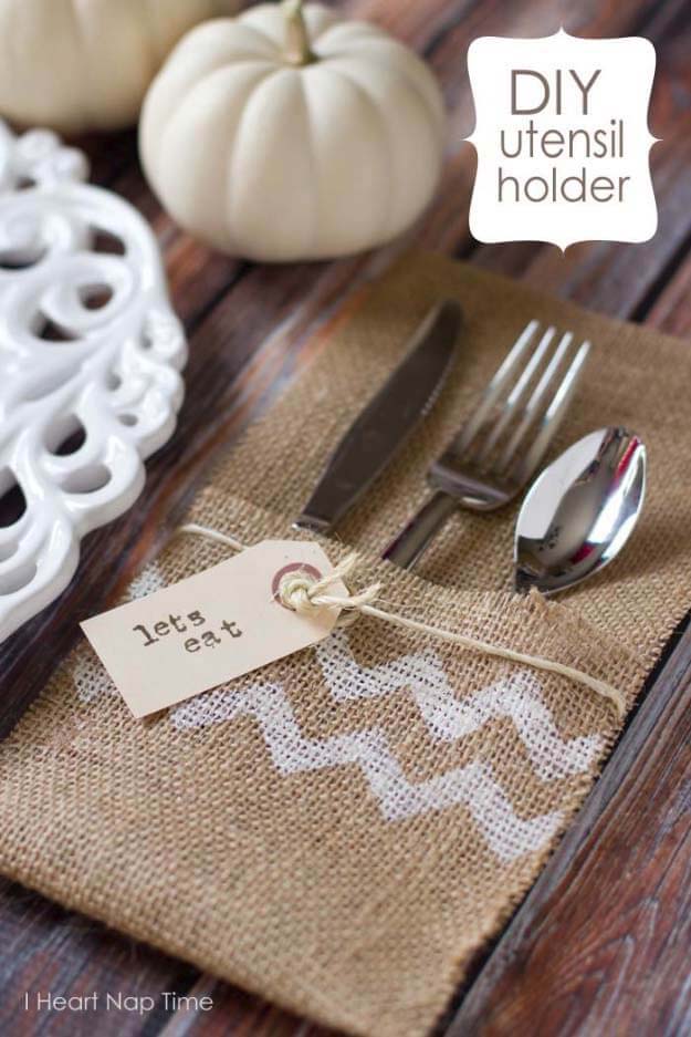 Bon Appetit Burlap Utensil Holder #burlapdecor #diy #decorhomeideas