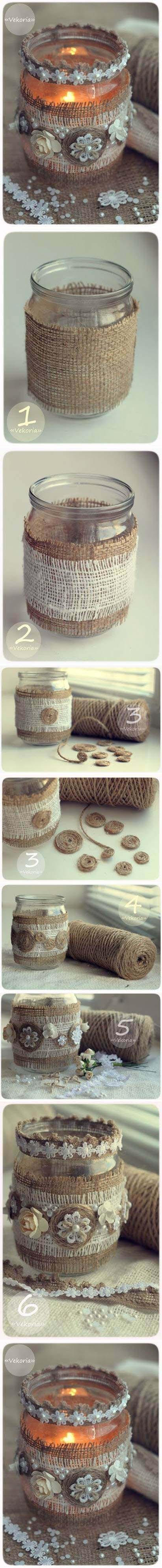 Button and Burlap Hand Wrapped Votive Candle #burlapdecor #diy #decorhomeideas