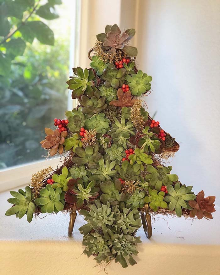 Colorful Succulent Christmas Tree #christmastree #succulent #decorhomeideas