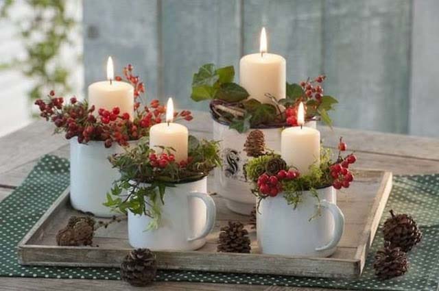 Country Cottage Cups #Christmas #candle #decoration #decorhomeideas