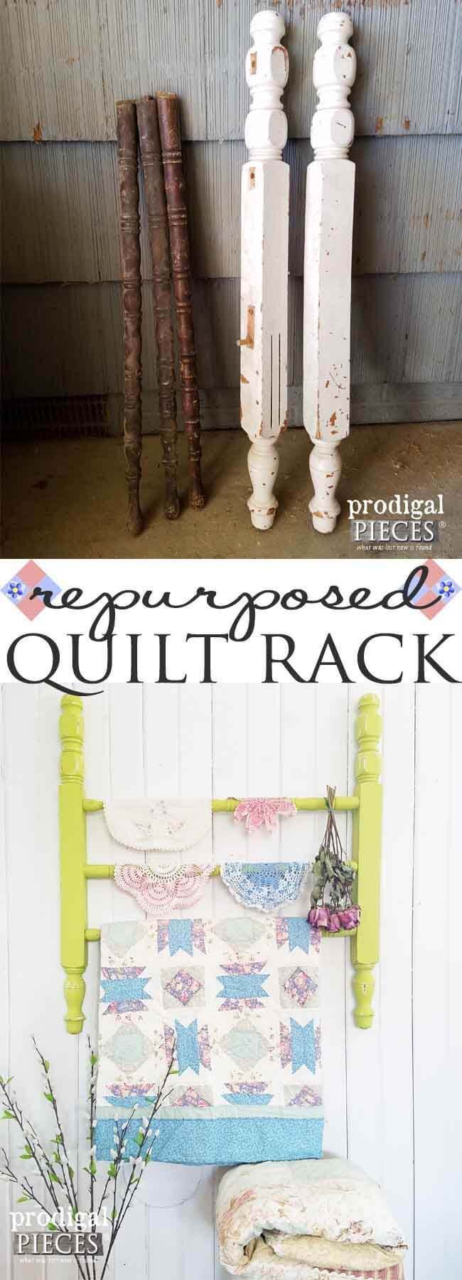 Daffodil Yellow Wall-mounted Quilt Rack #spindle #repurpose #decorhomeideas