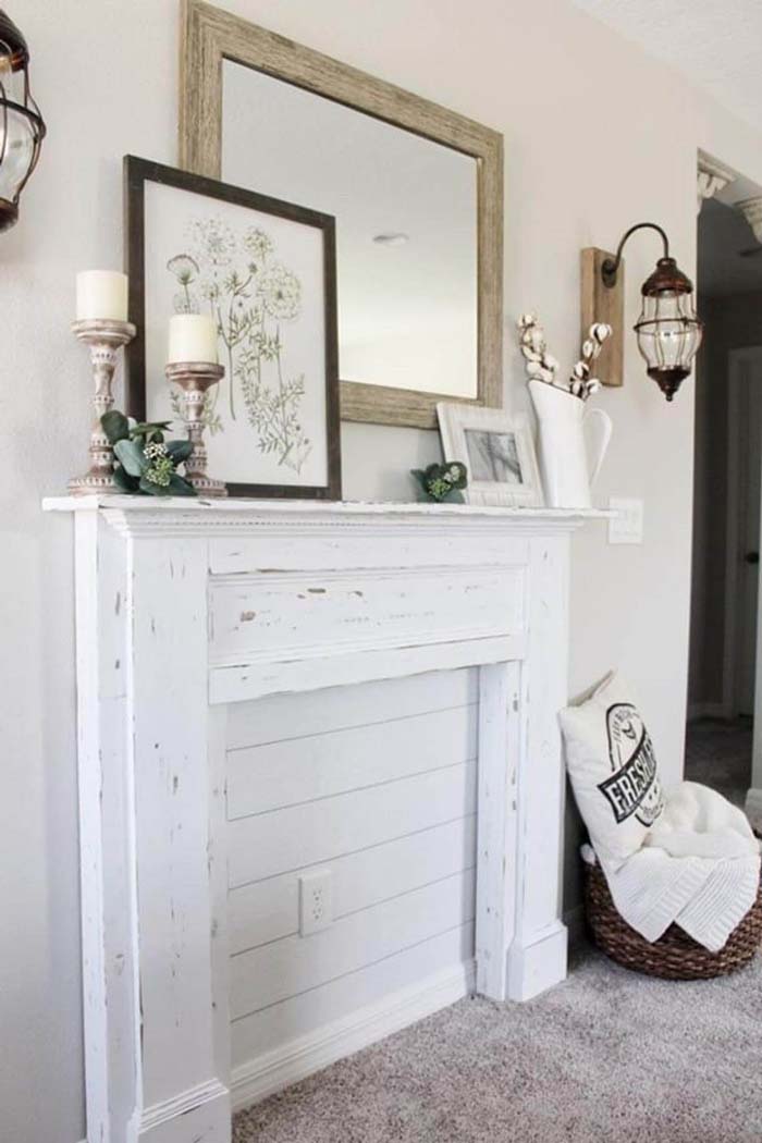 Decorative and Dreamy White Hearth with Shiplap #farmhousebedroom #decorhomeideas