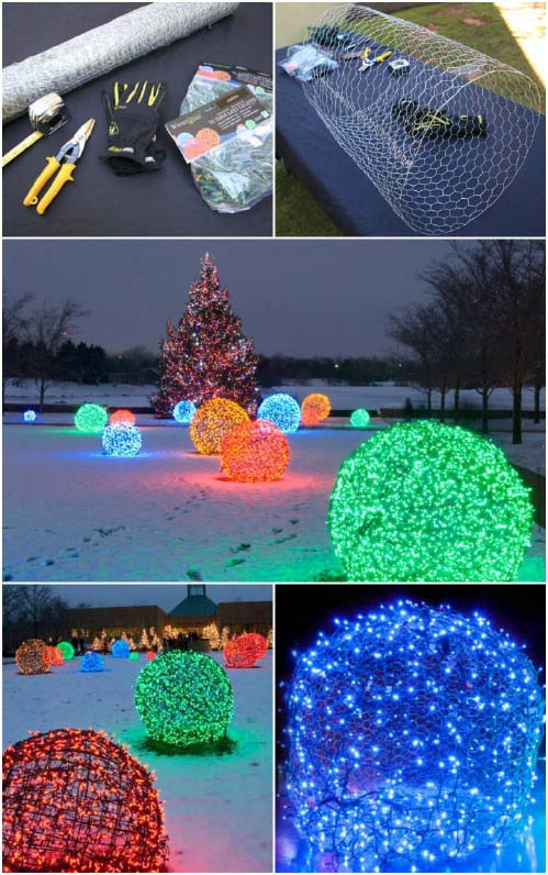 DIY Christmas Light Balls #Christmas #lights #decorhomeideas