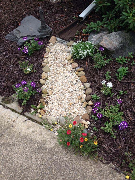 Dry Creek Bed For Drainage #downspout #landscaping #rocks #decorhomeideas
