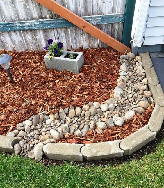 A Dry Creek With Wood Chip Mulch #downspout #landscaping #rocks #decorhomeideas