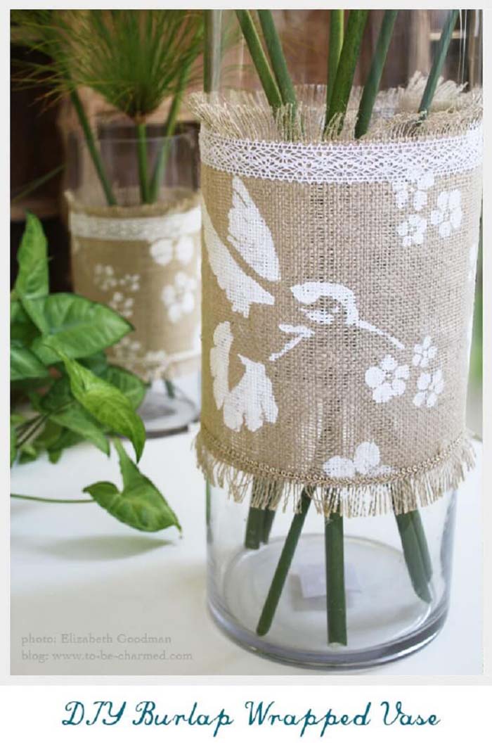 Easy Estate Burlap Wrapped Vase #burlapdecor #diy #decorhomeideas