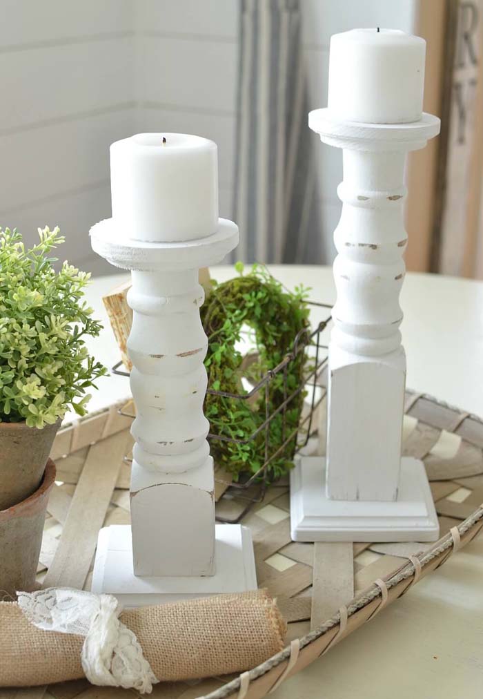 Farmstead White Wood Candle Holders #spindle #repurpose #decorhomeideas