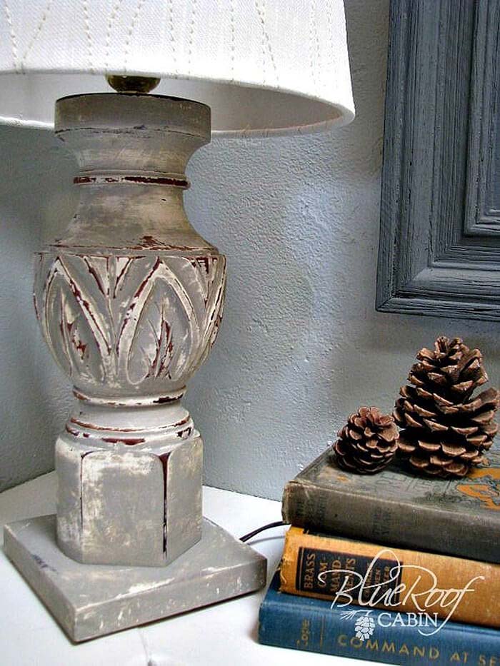 Gently Aged Newel Post Lamp #spindle #repurpose #decorhomeideas