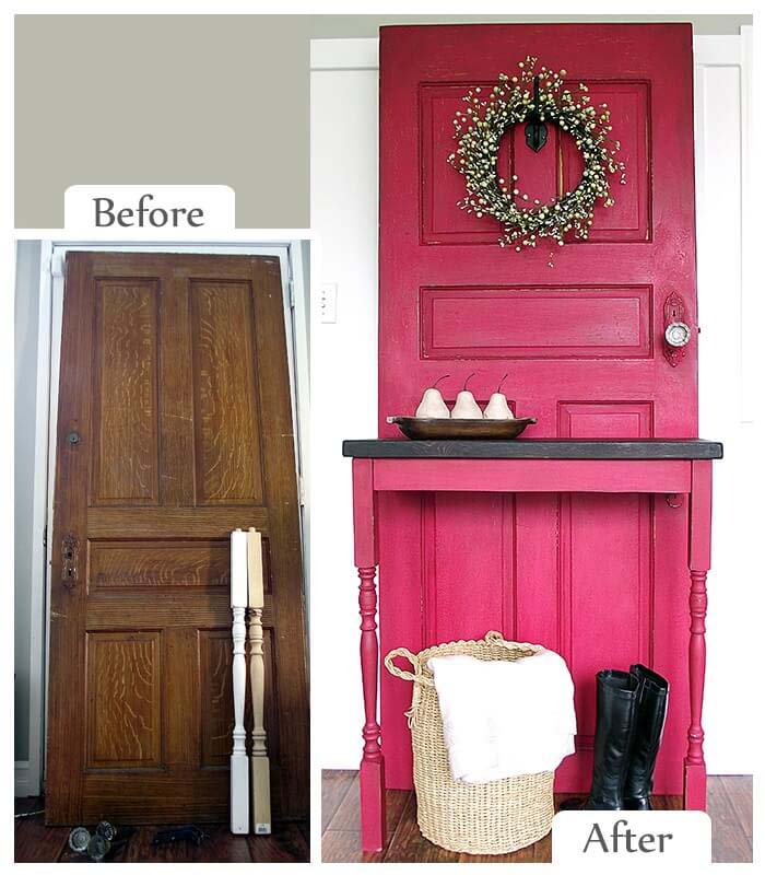 Grand Entryway Door and Table Statement Piece #spindle #repurpose #decorhomeideas