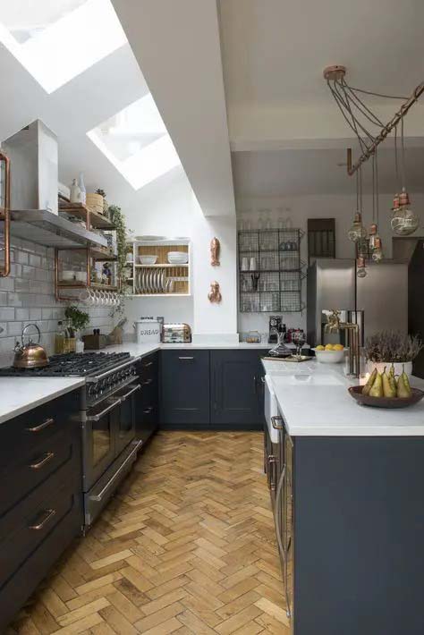 Graphite Cabinets and Skylight #ushaped #kitchen #decorhomeideas