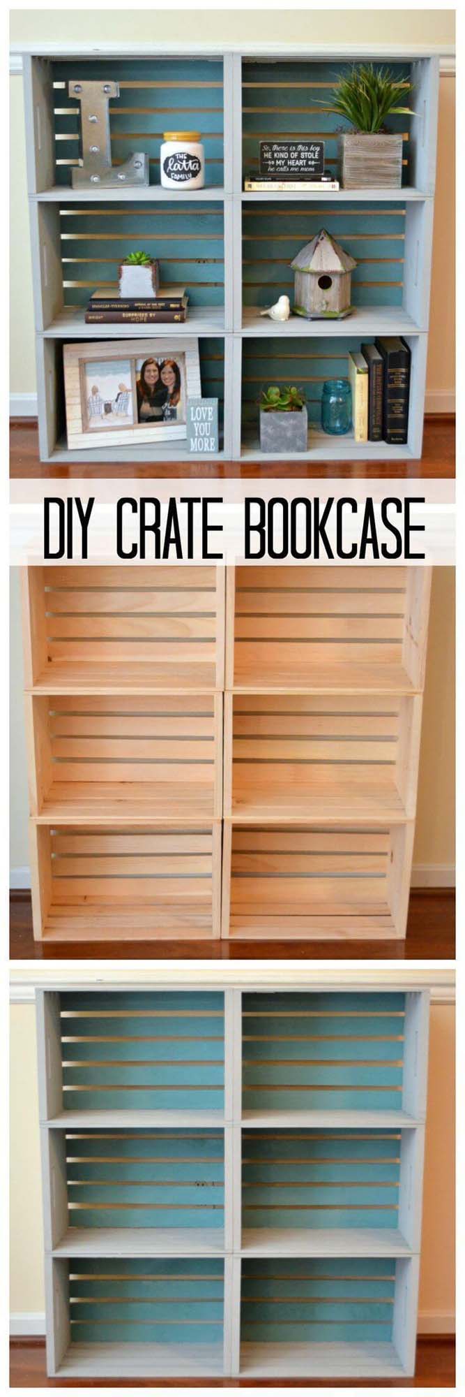 How to Build a Crate Bookcase #homedecor #hacks #decorhomeideas