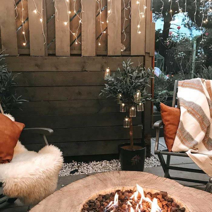 Icicle Lights #firepit #lighting #decorhomeideas