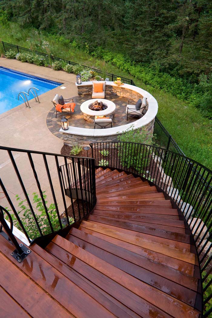 Inviting Staircase #firepit #poolside #decorhomeideas