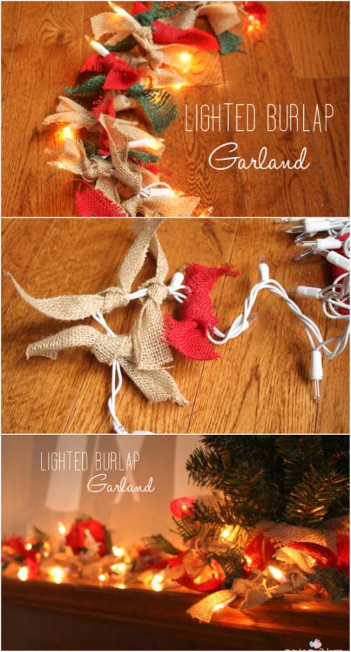 Lighted Burlap Garland #Christmas #lights #decorhomeideas