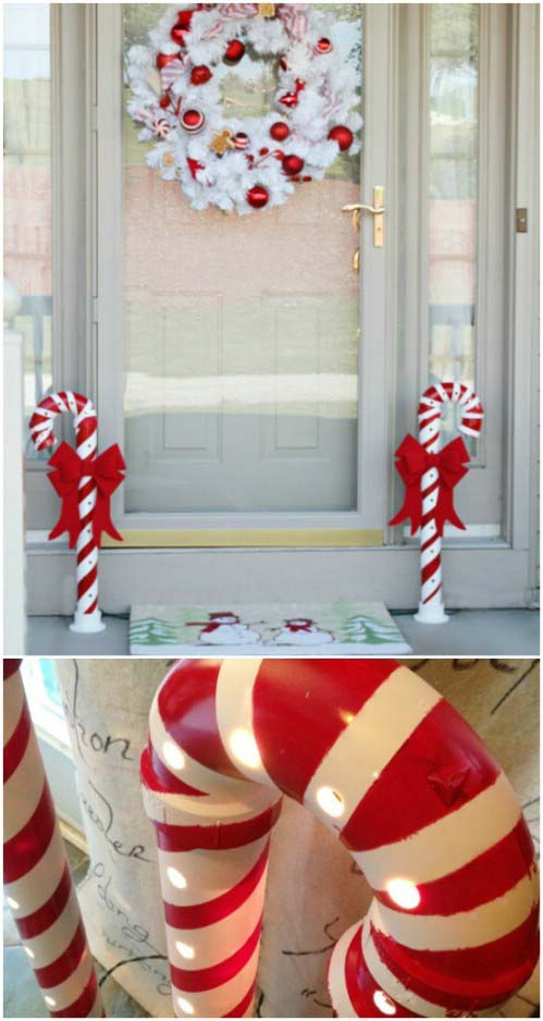 Lighted PVC Candy Canes #Christmas #lights #decorhomeideas