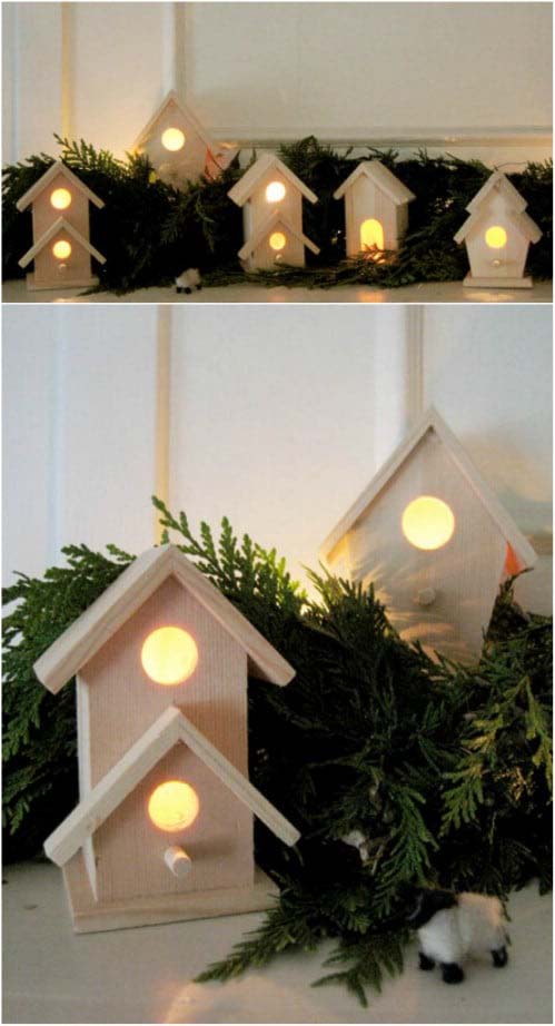 Lighted Wooden Village #Christmas #lights #decorhomeideas