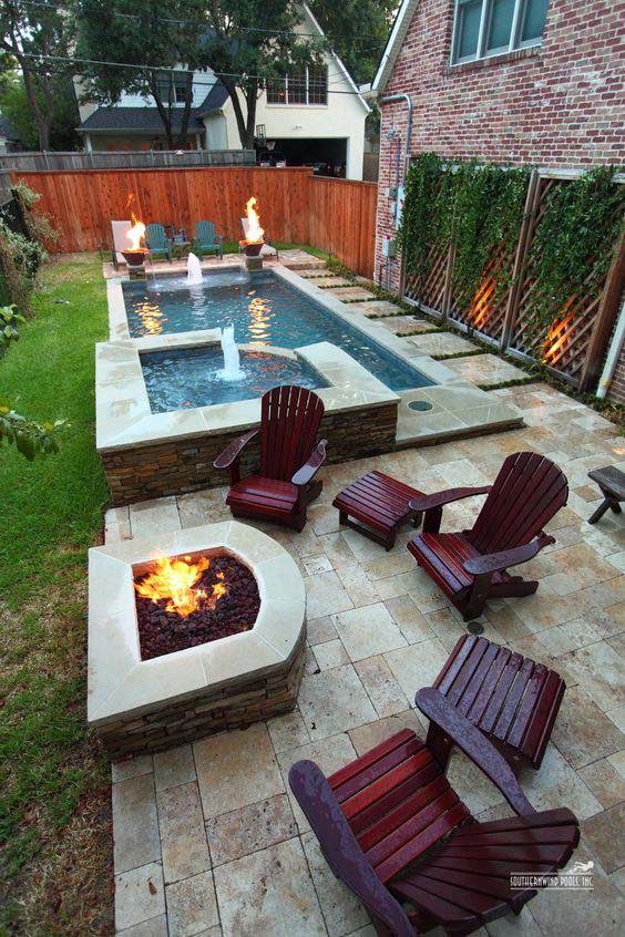 Narrow Space Symmetry #firepit #poolside #decorhomeideas