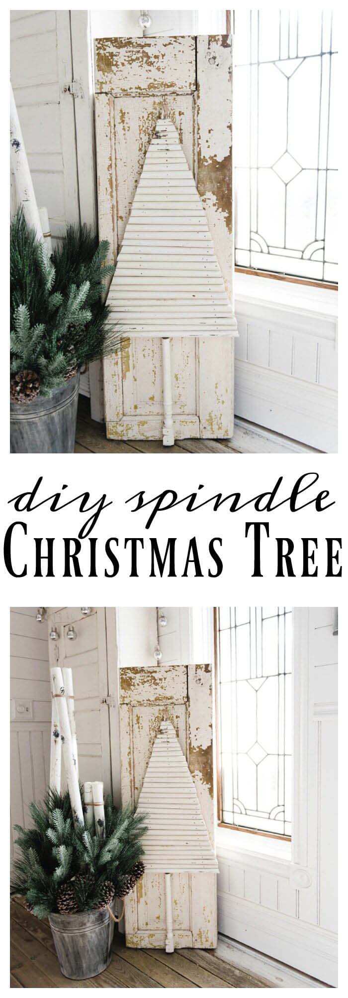 Primitive Wooden Christmas Tree and Door #spindle #repurpose #decorhomeideas