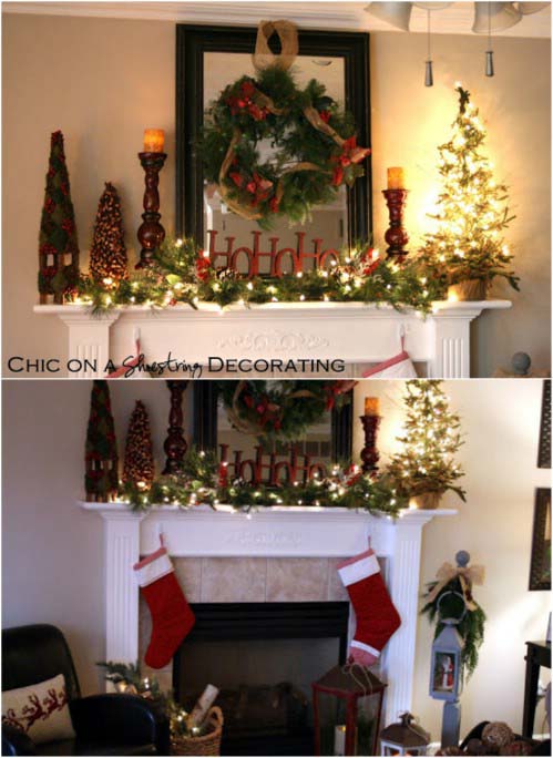 Rustic Christmas Mantel #Christmas #lights #decorhomeideas