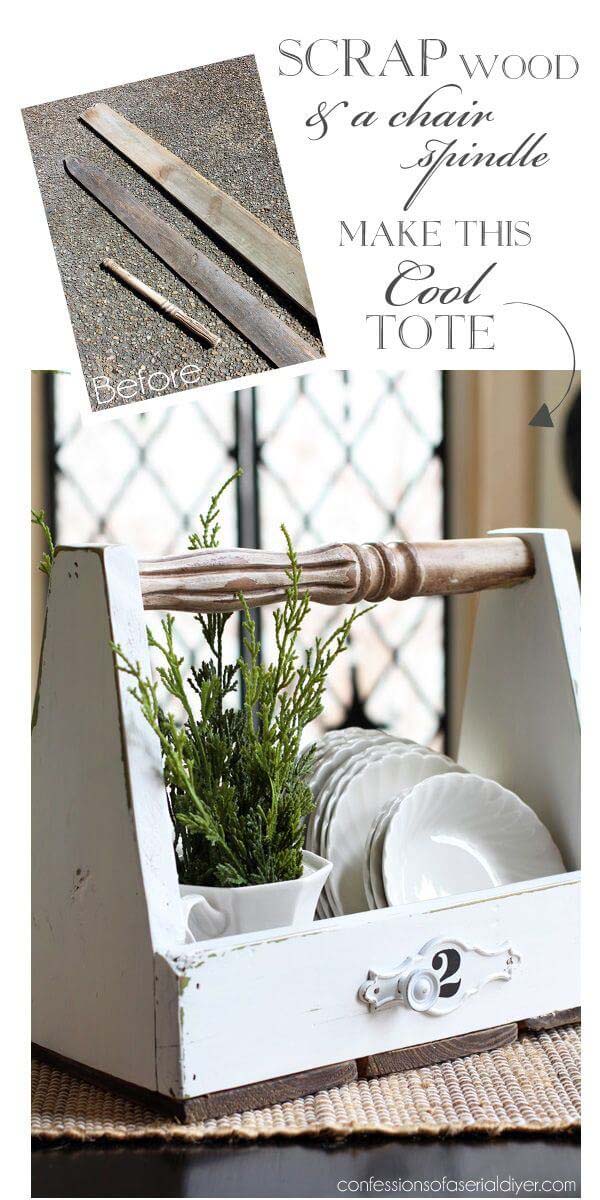 Rustic Wood Tote or Book Caddy #spindle #repurpose #decorhomeideas