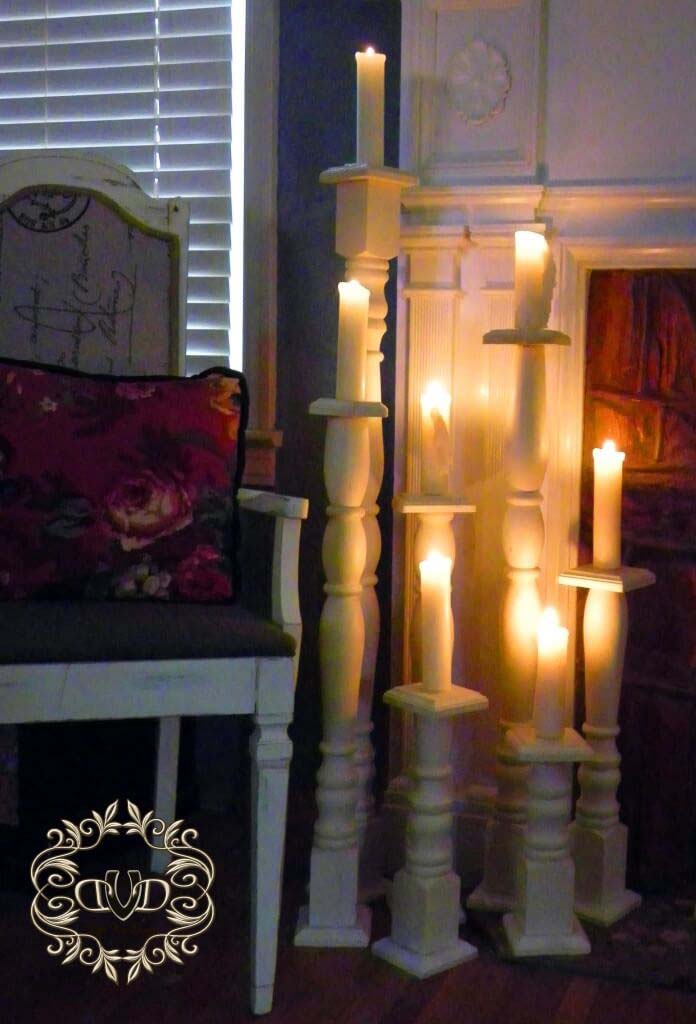 Septet of Distressed Wood Candle Sticks #spindle #repurpose #decorhomeideas