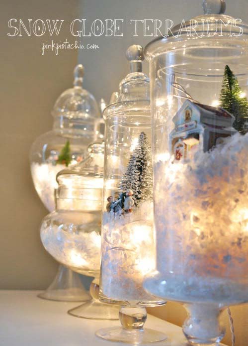 Snow Globe Terrariums #Christmas #lights #decorhomeideas