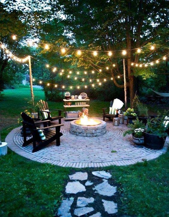 Sting Light Romance #firepit #lighting #decorhomeideas