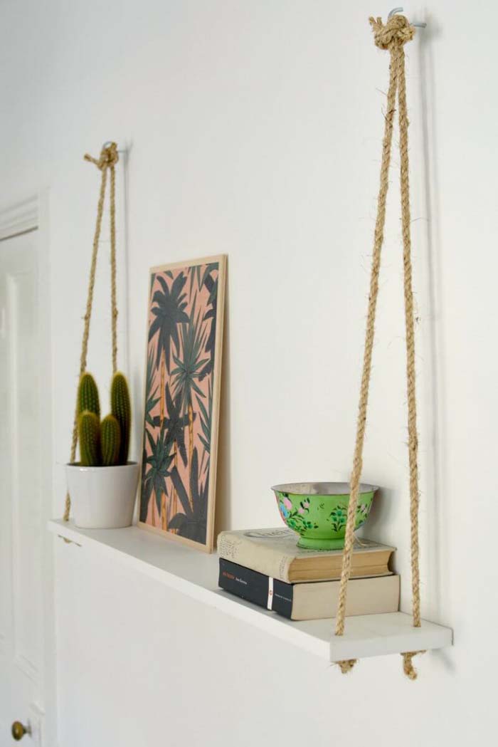 Sweet and Simple Hanging Bookshelf #homedecor #hacks #decorhomeideas