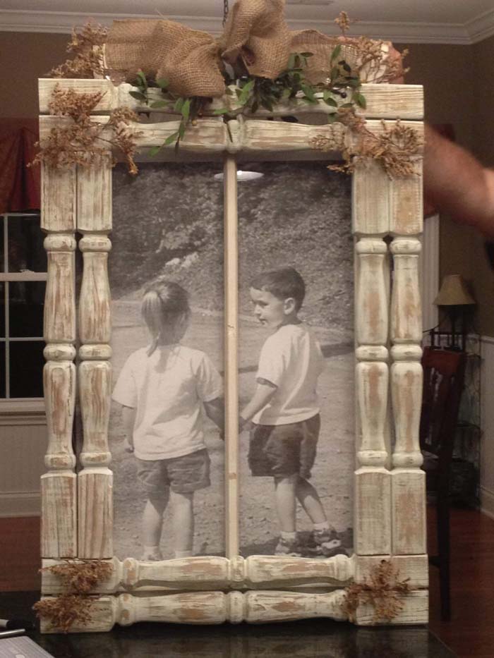 Thinking of You Repurposed Wood Picture Frame #spindle #repurpose #decorhomeideas