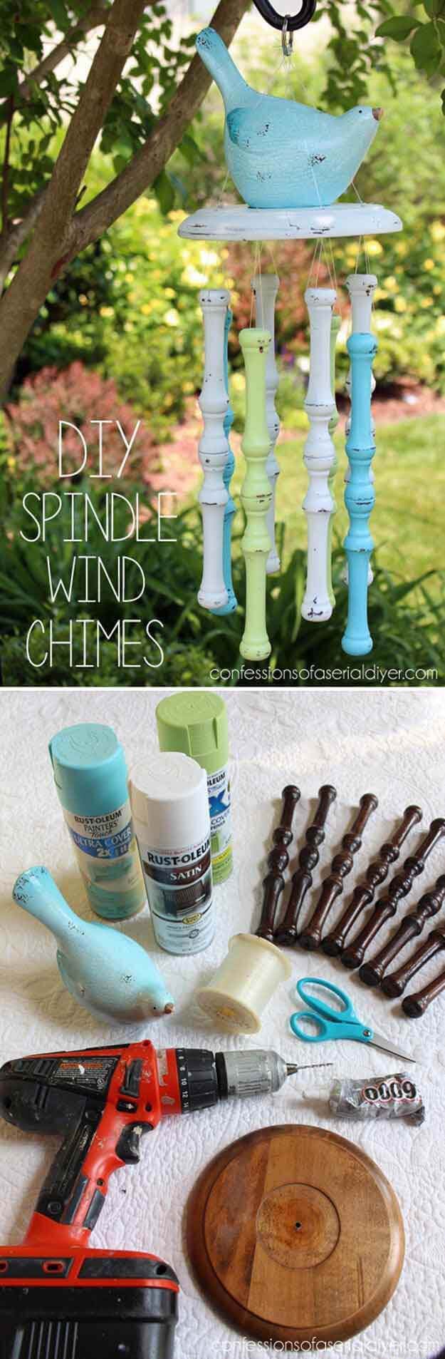 Whimsical Pastel Wooden Bird Wind Chimes #spindle #repurpose #decorhomeideas
