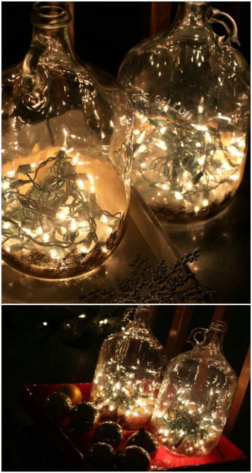 Wine Bottle Lights #Christmas #lights #decorhomeideas
