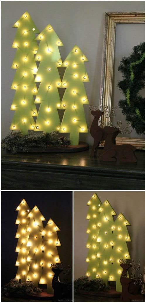 Wooden Tree with Lights #Christmas #lights #decorhomeideas