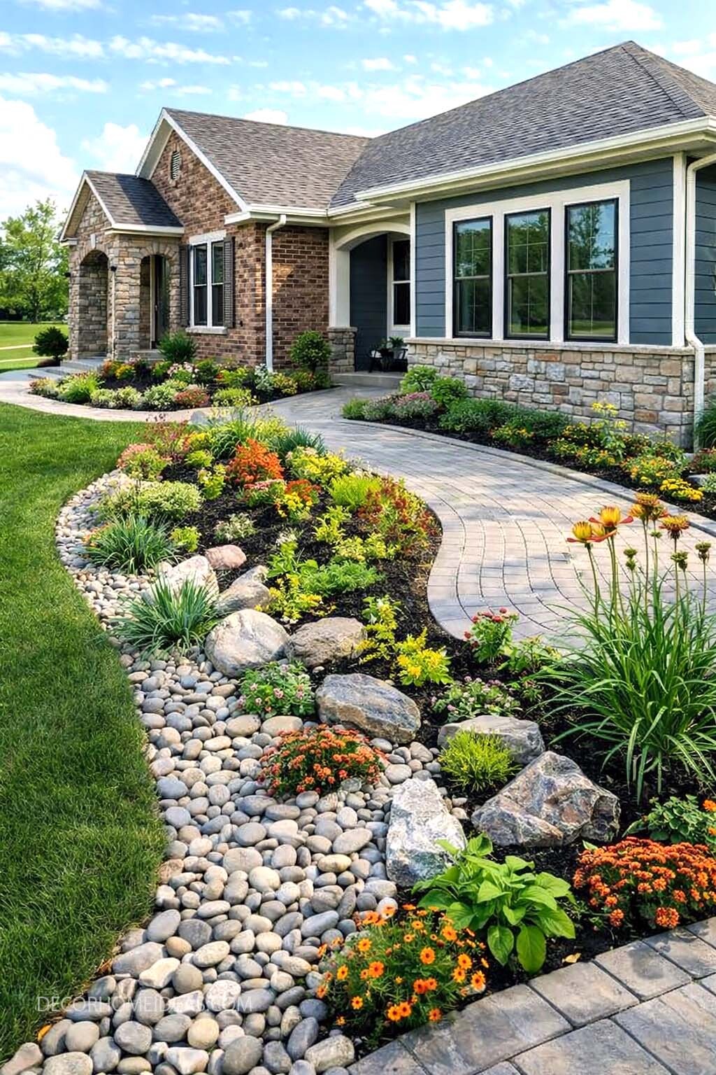 Front Yard Dry Creek Bed Landscaping
