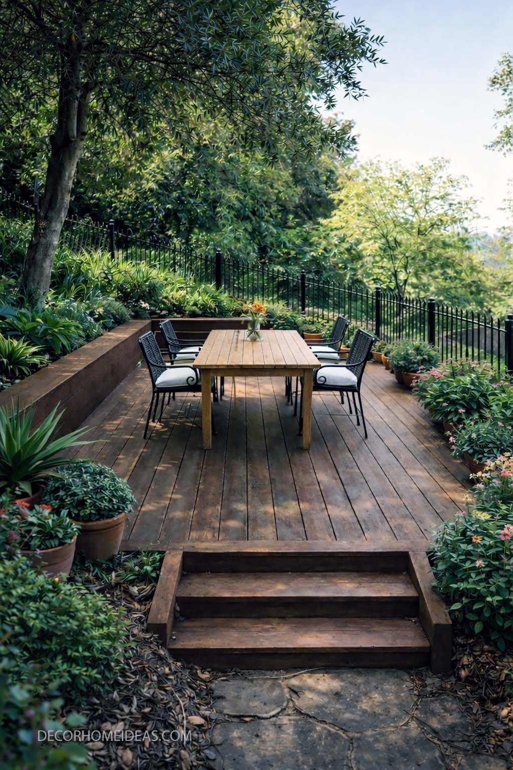 Hillside Deck Dining Area for Sloped Backyards