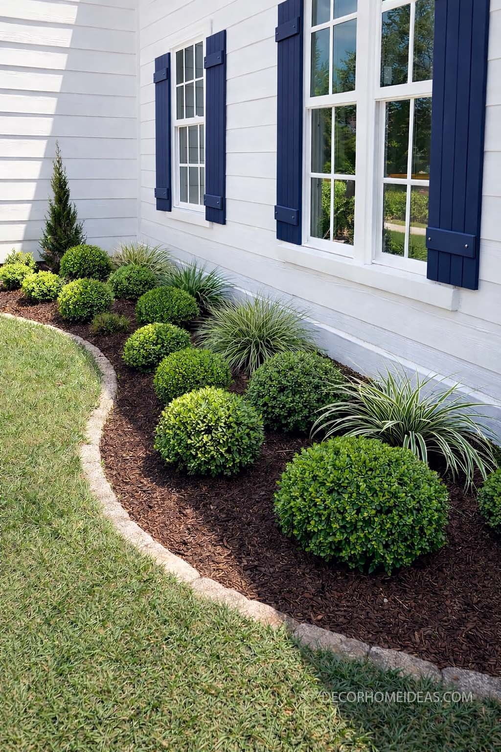 Simple Front of House Shrub Landscaping