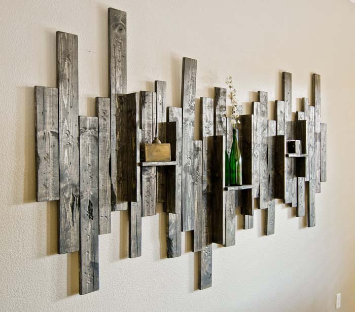 Abstract Wall Art and Shelf from Rustic Barn Wood #rustic #walldecor #decorhomeideas