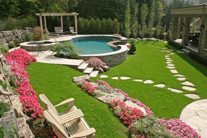 Add Pool Side Seating On A Hill #abovegroundpool #landscapingideas #decorhomeideas