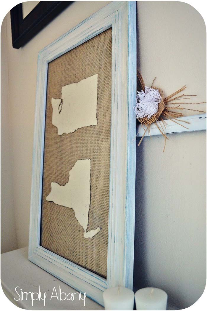 Burlap Fabric Hanging Map Art #rustic #walldecor #decorhomeideas