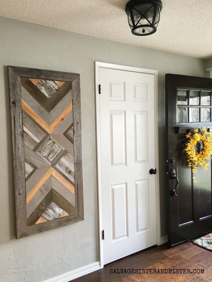 Cardboard Framed Wooden Quilt Art #rustic #walldecor #decorhomeideas